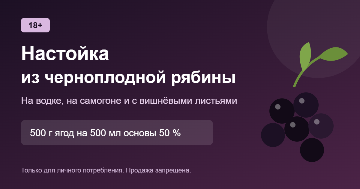 Настойка из черноплодной рябины на водке, на самогоне и с вишнёвыми листьями