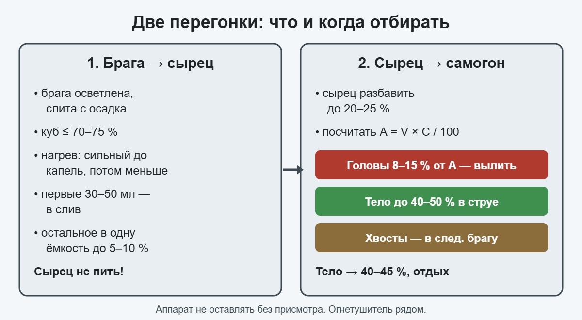 Две перегонки самогона: что отбирать на первой и второй, головы, тело и хвосты
